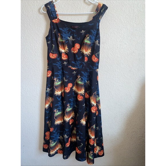 Halloween Tank Dress Ghost Skeleton pumpkin L Midi Stretch goth teacher - Picture 1 of 12